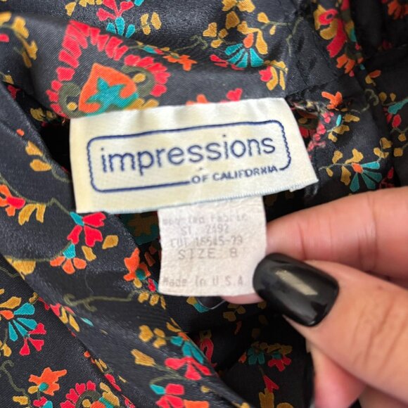 Vintage 80s Impressions Floral Blouse Size Med Mock Neck Buttons Long Sleeves - Picture 7 of 7